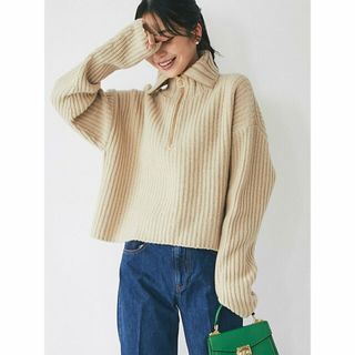 ラブティックボンボン(La boutique BonBon)の【ベージュ】【合わせやすいクロップド丈】片畦ハーフジップニット(ニット/セーター)