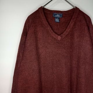 DOCKERS　ハイゲージ　Vネック　アクリルニット　セーター　薄手　畦編み　L(ニット/セーター)