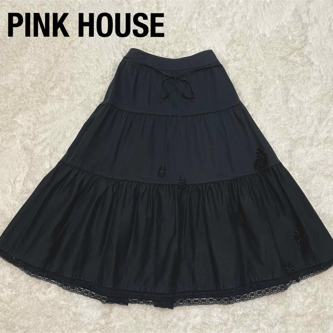 ピンクハウス PINKHOUSE  黒　　段々　スカート