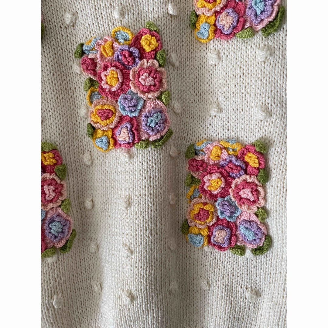 vintageヴィンテージレトロusedぽんぽんフラワー花柄刺繍ニット