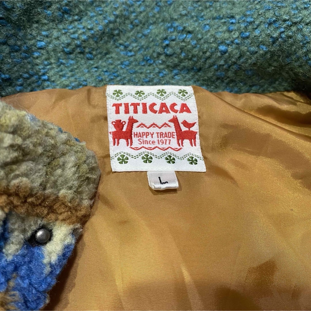 titicaca(チチカカ)の【美品】チチカカ ダウンベスト 着まわし ボア 重ね着 ネイティブ 個性 ブルー レディースのトップス(ニット/セーター)の商品写真