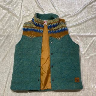 チチカカ(titicaca)の【美品】チチカカ ダウンベスト 着まわし ボア 重ね着 ネイティブ 個性 ブルー(ニット/セーター)