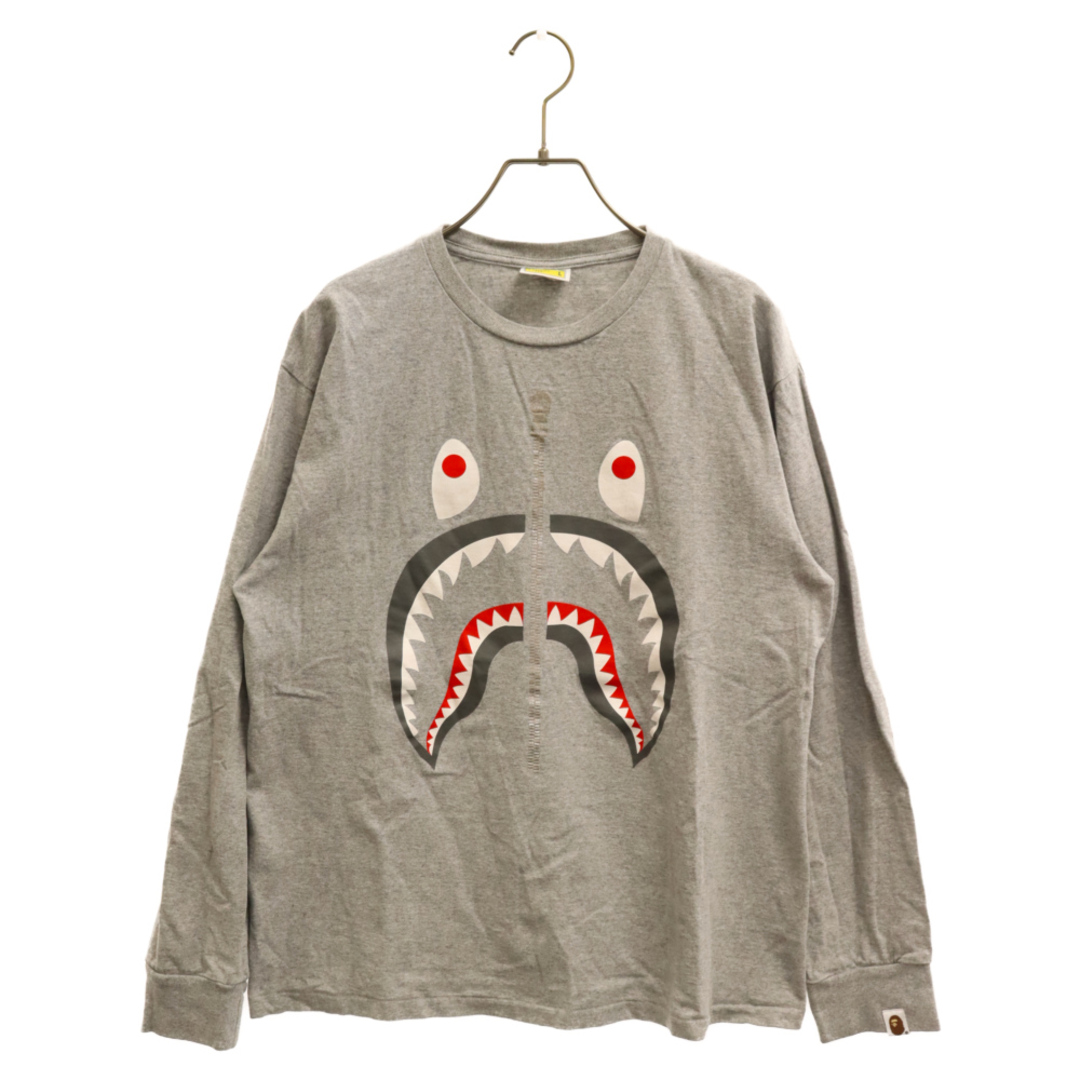 635センチ身幅A BATHING APE アベイシングエイプ SHARK L/S TEE シャークプリントクルーネック長袖Tシャツ グレー 001LTH301013LX