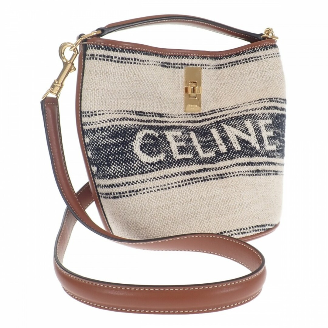 約20cmストラップ【ABランク】CELINE セリーヌ ティーンバケット16  ショルダーバッグ 197572ERF.01WB ２wayバッグ キャンバス ホワイト レザー【ISEYA】