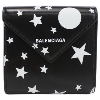 バレンシアガ BALENCIAGA 三つ折り財布 レザー シルバー×ブラック×ホワイト ユニセックス 送料無料 a0019