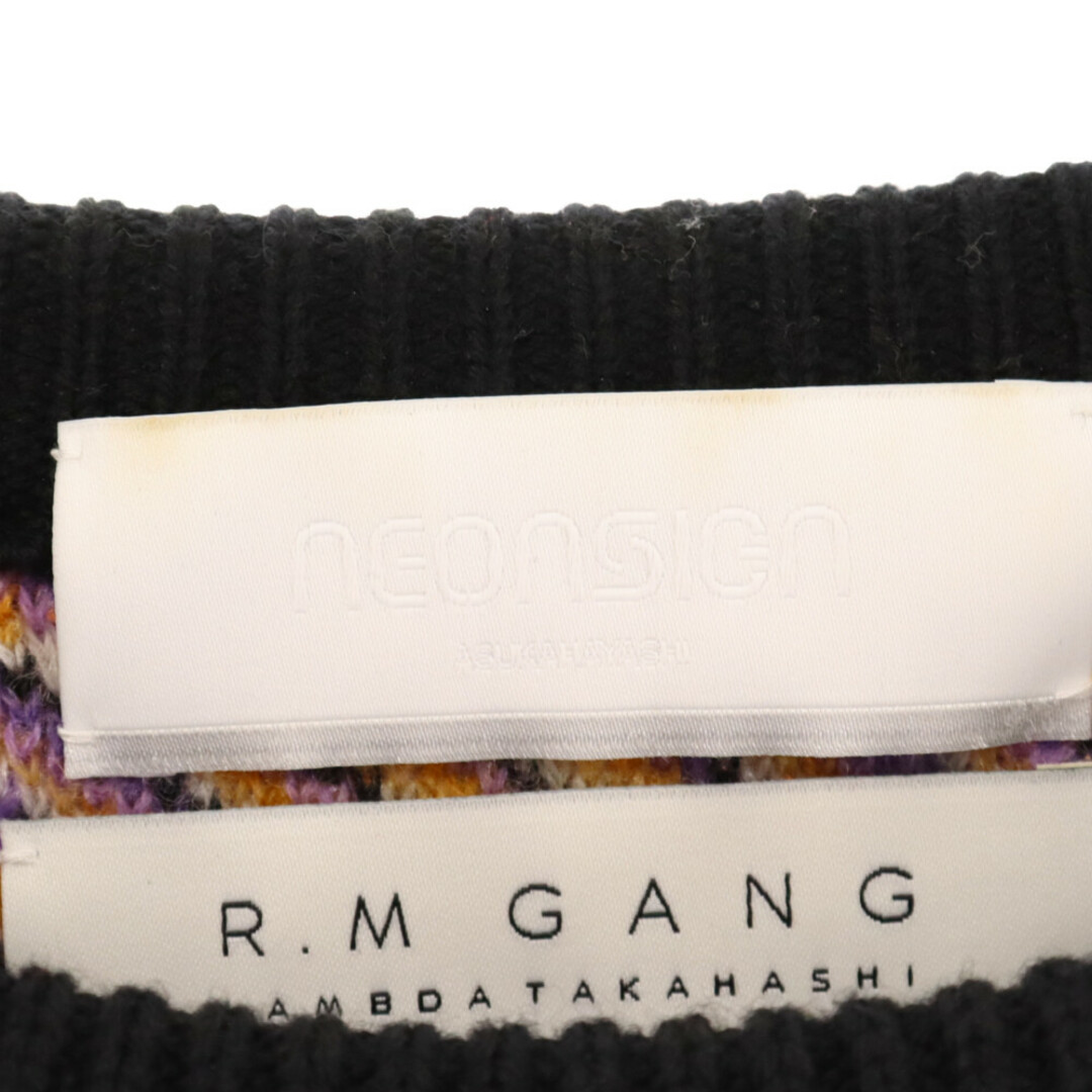 R.M.GANG アールエムギャング 20AW ウールアクリル混総柄デザインクルーネックニット長袖セーター マルチ パープル/イエロー RMG20AW160-041665センチ身幅