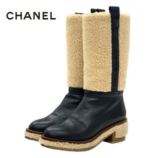 シャネル(CHANEL)のシャネル CHANEL ブーツ ショートブーツ ミドルブーツ 靴 シューズ ココマーク レザー ムートン ブラック ベージュ(ブーツ)