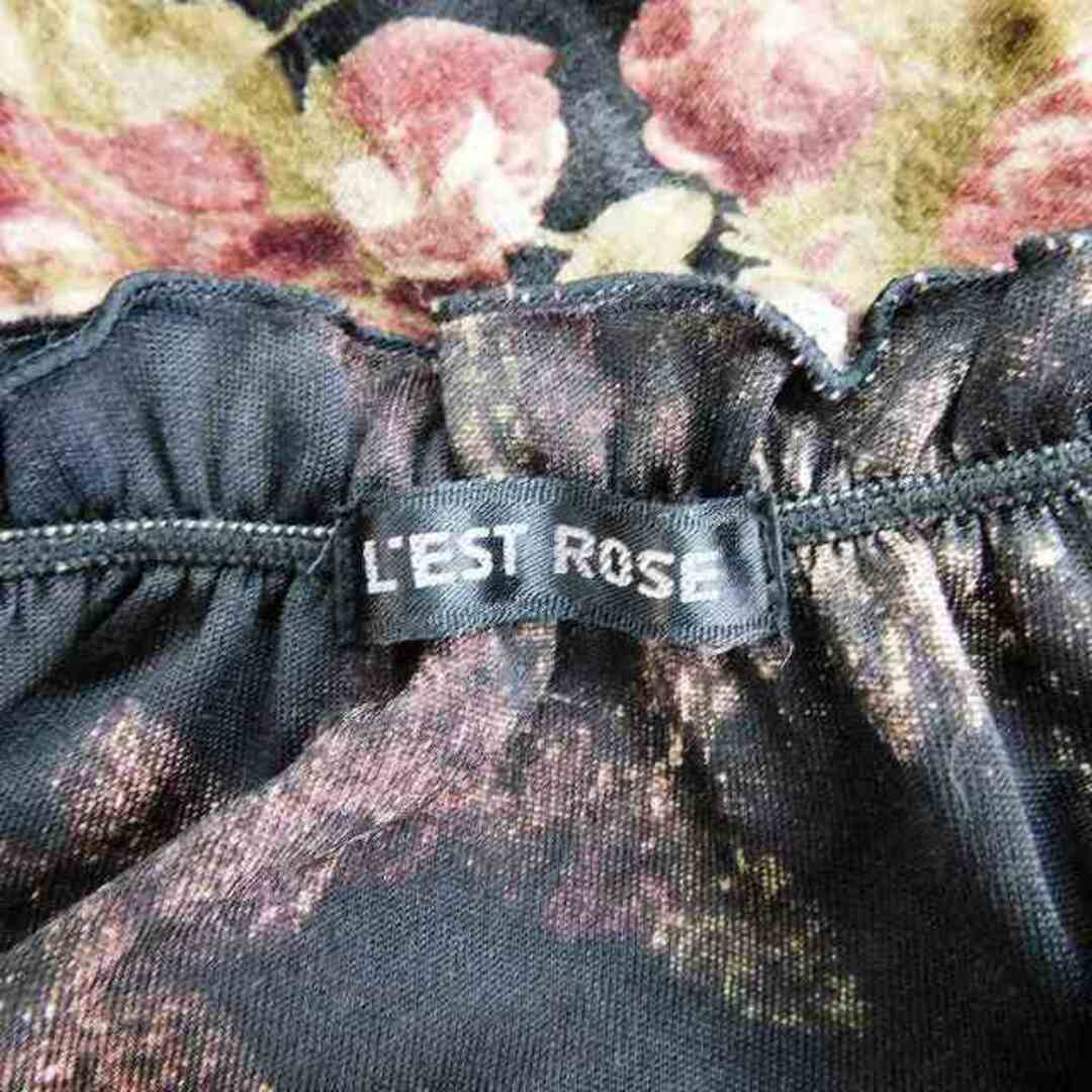 L'EST ROSE(レストローズ)のレストローズ 花柄 ベロア ワンピース ミニ ノースリーブ リボン 2 黒 茶 レディースのワンピース(ひざ丈ワンピース)の商品写真