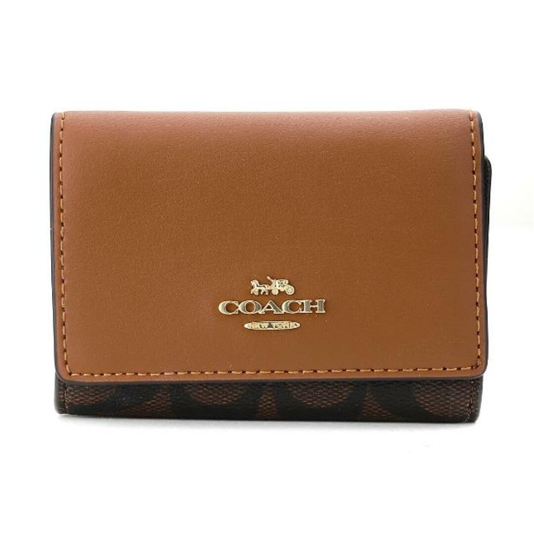 新品 コーチ COACH 3つ折り財布 マイクロ ウォレット ブラウン/レッド