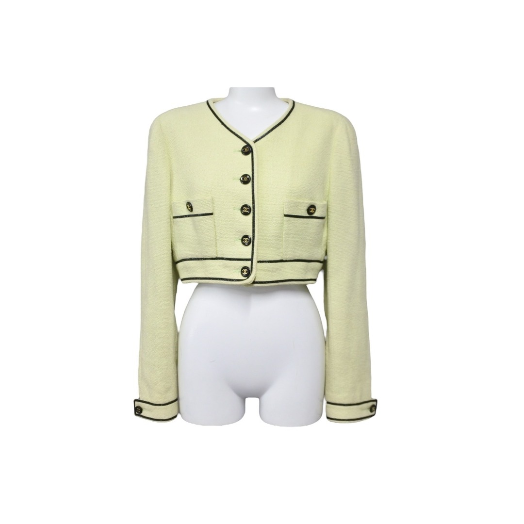 CHANEL - CHANEL シャネル ノーカラー ジャケット 95P グリーン CHANEL - CHANEL シャネル ノーカラー ジャケット 95P グリーン