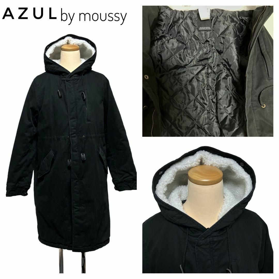AZUL by moussy 黒 ボアコートM 中綿キルティング ロング | フリマアプリ ラクマ