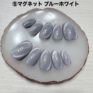 ⑤ネイルチップ ハンドメイド マグネット ブルーホワイト