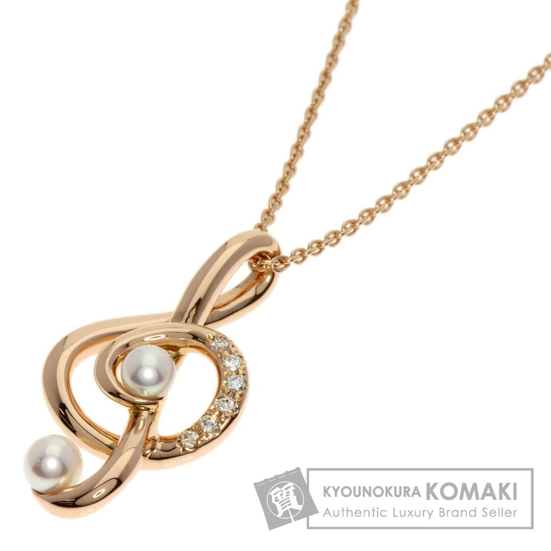 MIKIMOTO パール ダイヤモンド ト音記号 ネックレス K18PG レディース