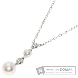 ミキモト MIKIMOTO K18WG パール ペンダント 44〜40cm アコヤ真珠(5.3mm) ダイヤモンド フラワーモチーフ スクエア ホワイトゴールド ネックレス 額縁 絵画 仕上げ済