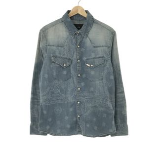 エイケイエム(AKM)のAKM エイケイエム L/S WESTERN SHIRT BLUE HARD USED デニムウエスタンシャツ ブルー L(シャツ)