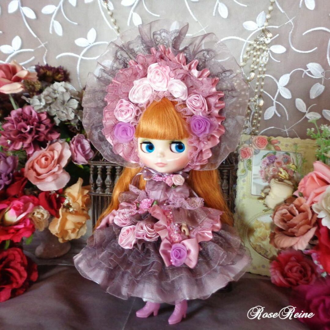 ロリータロマンス ときめきの花園 モーブピンクの妖精ロマンティックドレス豪華4P ハンドメイドのぬいぐるみ/人形(その他)の商品写真