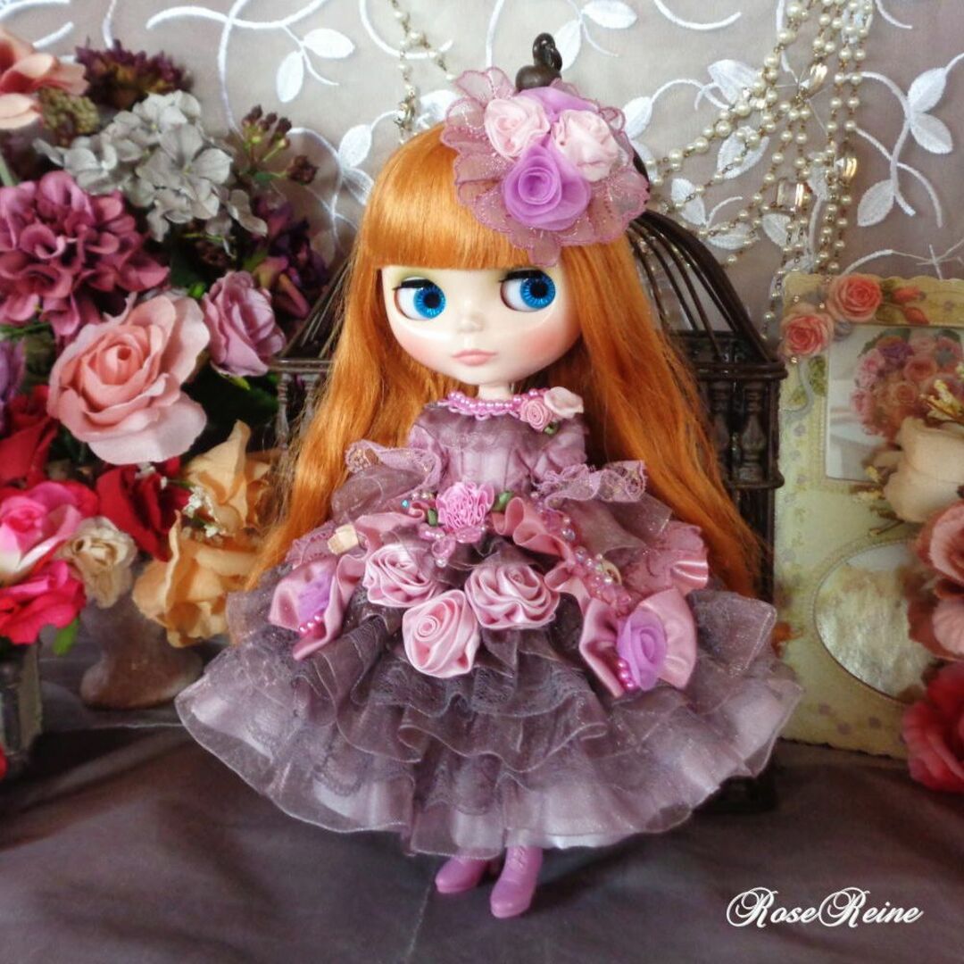ロリータロマンス ときめきの花園 モーブピンクの妖精ロマンティックドレス豪華4P ハンドメイドのぬいぐるみ/人形(その他)の商品写真