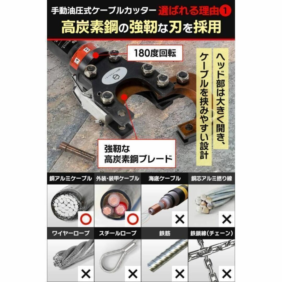 油圧ケーブルカッター Φ50mm 出力6トン アルミケーブル 銅線 1839-
