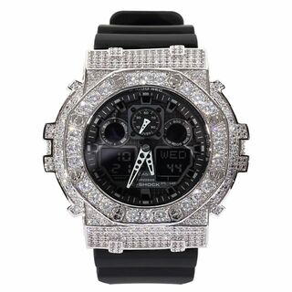 ジーショック(G-SHOCK)のG-SHOCK カスタム GA100 ブラック カスタムGショック 大粒CZダイヤベゼル（キュービックジルコニア） ホワイトゴールド(腕時計(アナログ))