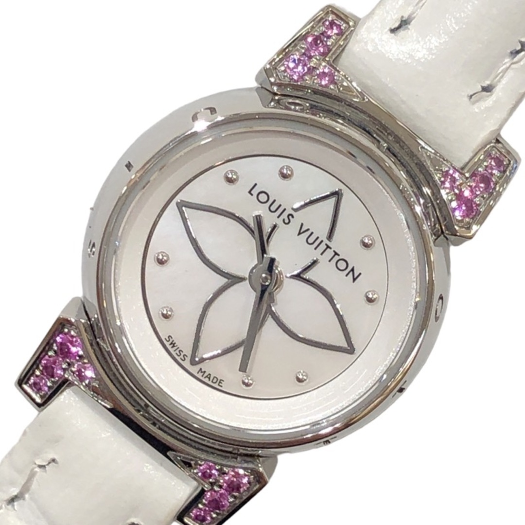 LOUIS VUITTON(ルイヴィトン)の　ルイ・ヴィトン LOUIS VUITTON タンブール　ビジュ　ホワイトシェル Q151I ステンレススチール 革ベルト クオーツ レディース 腕時計 レディースのファッション小物(腕時計)の商品写真
