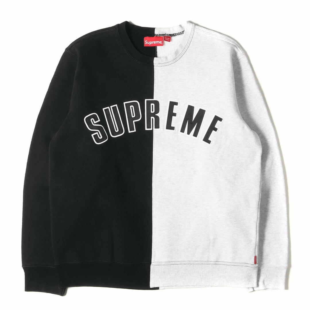 メンズSupreme シュプリーム スウェット サイズ:M 18AW スプリット アーチロゴ クルーネック スウェットシャツ Split Crewneck Sweatshirt ブラック アッシュグレー トップス トレーナー 長袖【メンズ】