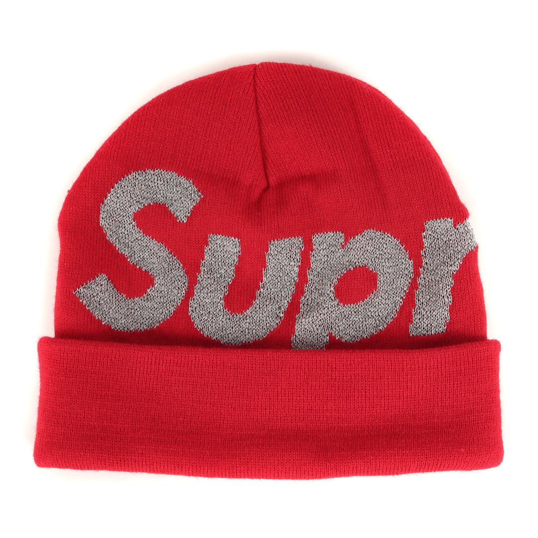 SUPREME シュプリーム 18AW Reflective Big Logo Beanie リフレクティブビックロゴニットビーニー 帽子 レッド