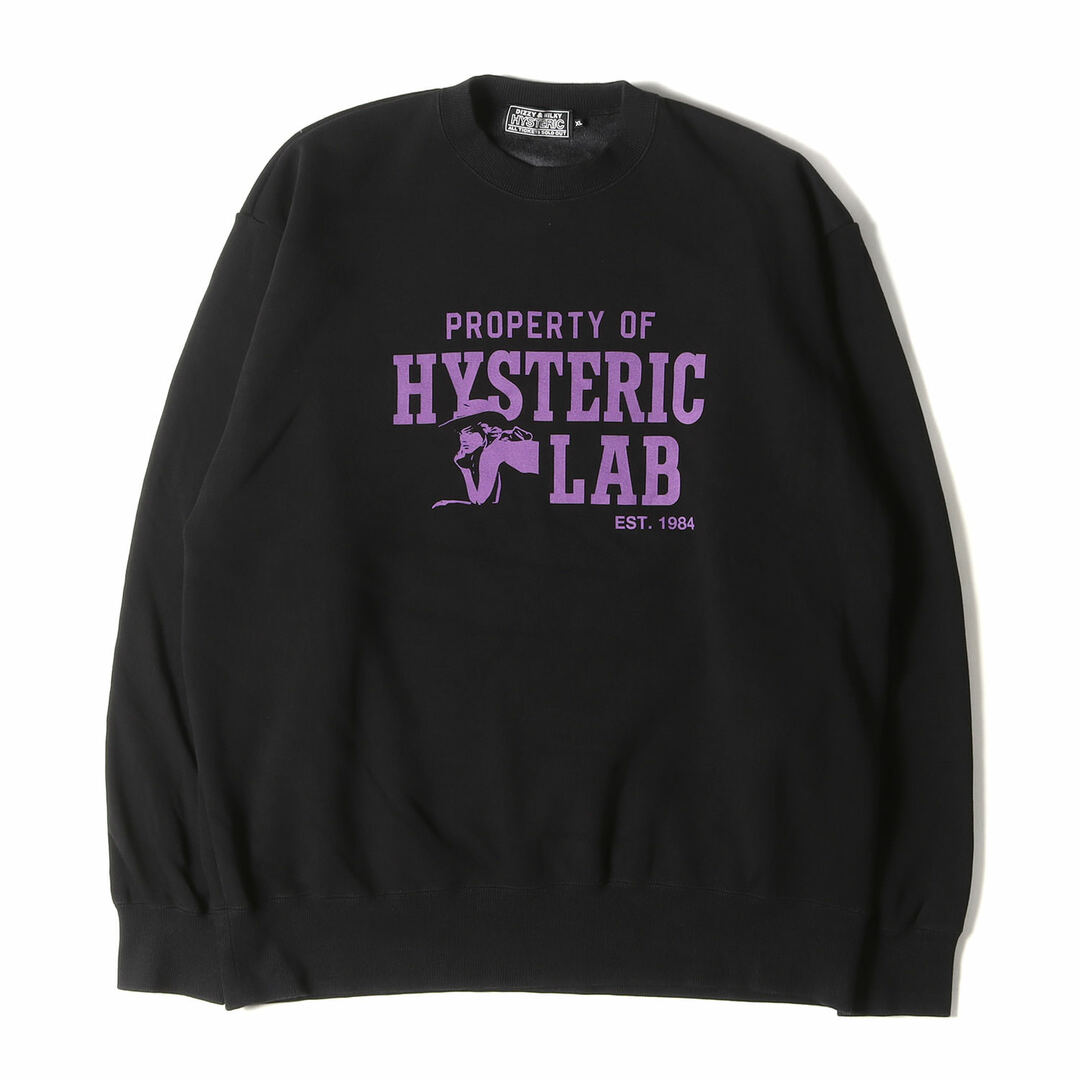 HYSTERIC GLAMOUR ヒステリックグラマー スウェット サイズ:XL 22SS HYSTERIC LAB ガール ロゴ ストレッチ スウェットシャツ 02223CS07 トップス トレーナー プルオーバー 裏起毛 裏フリース ブラック 黒 日本製【メンズ】【美品】