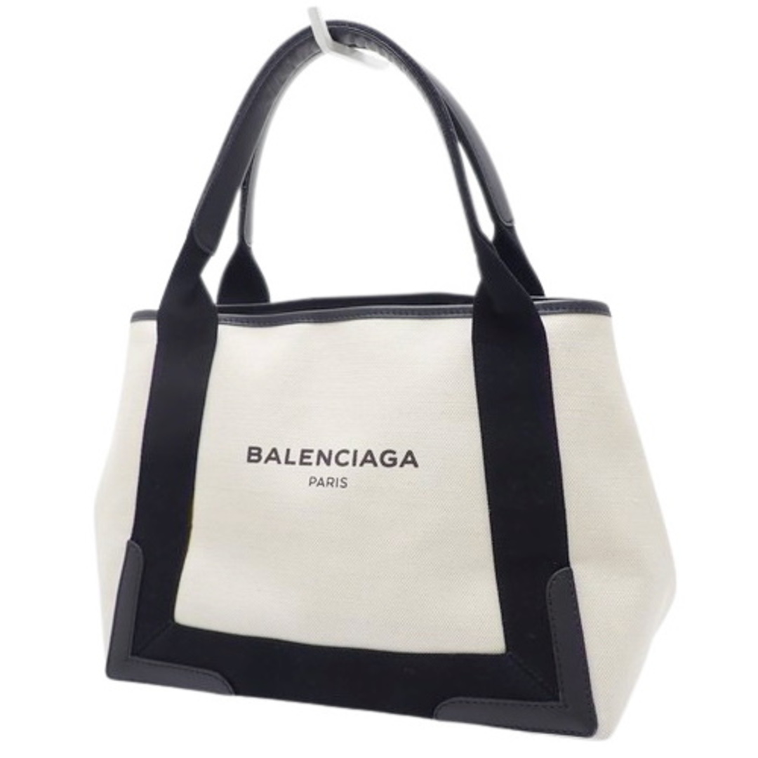 BALENCIAGA(バレンシアガ) ネイビーカバ スモール トートバッグ NAVY CABAS S ハンドバッグ キャンバス カーフ オフホワイトアイボリー ブラック黒 シルバー金具 339933 AQ38N 1081 レディース 40601105863【アラモード】