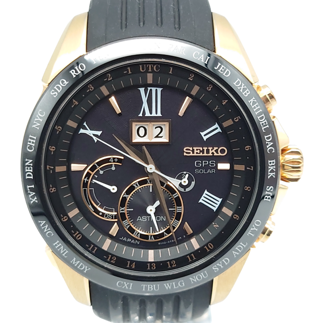 【決算セール 衝撃プライス 31日迄 当店通常価格99，800円】 SEIKO セイコー アストロン GPSソーラー 腕時計 ゴールド ブラック文字盤 SS セラミック SBXB153 8X42-0AE0-3 多針 カレンダー メンズ 【 ABランク】☆送料無料☆