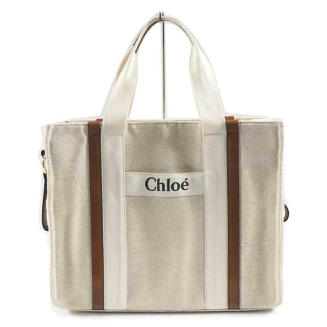 <br>Chloe クロエ/2way/マザーズトートバッグ ロゴキャンバス/白x茶/C90393/ブランドバック/ABランク/79