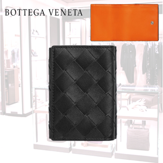 ボッテガヴェネタ(Bottega Veneta)のボッテガヴェネタ タイニー ウォレット 3つ折り財布 ブラック/パパイヤ(折り財布)