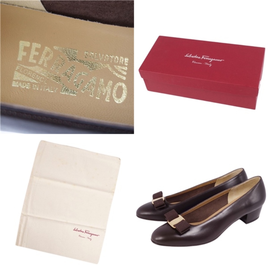 Salvatore Ferragamo(サルヴァトーレフェラガモ)の未使用 サルヴァトーレ フェラガモ Salvatore Ferragamo パンプス ヒール ヴァラ カーフレザー シューズ レディース 7.5C(25cm相当) ブラウン レディースの靴/シューズ(ハイヒール/パンプス)の商品写真