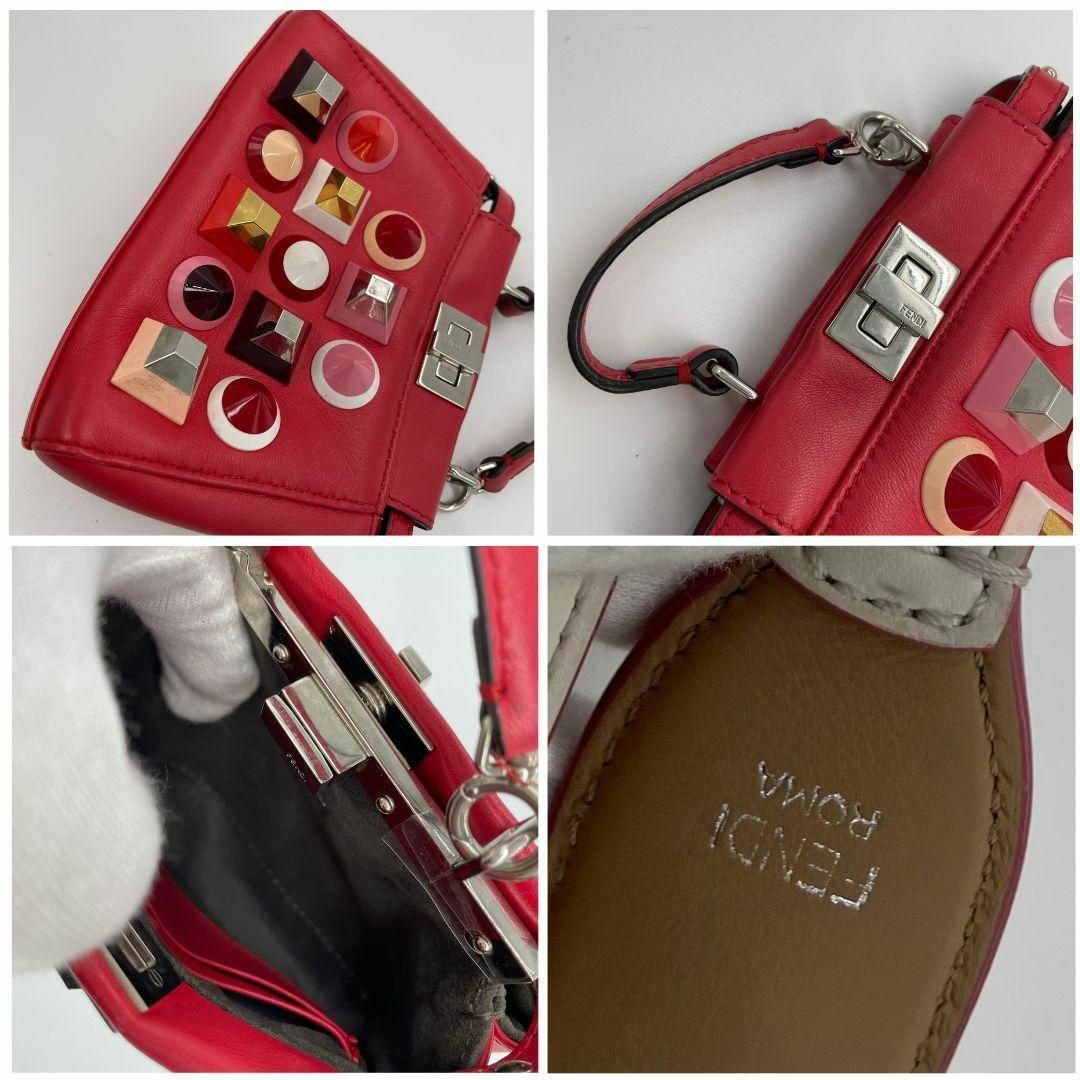FENDI(フェンディ)のフェンディ マイクロ ピーカブー スタッズ ショルダーバッグ レッド レザー レディースのバッグ(ショルダーバッグ)の商品写真