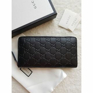 グッチ(Gucci)のGUCCI グッチ シグネチャー ジップ アラウンド 長財布 ブラック(長財布)