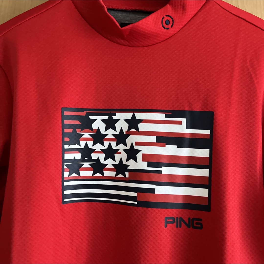 PING(ピン)のピン ping 星条旗 起毛 カットソー ハイネックシャツ　赤　LL スポーツ/アウトドアのゴルフ(ウエア)の商品写真