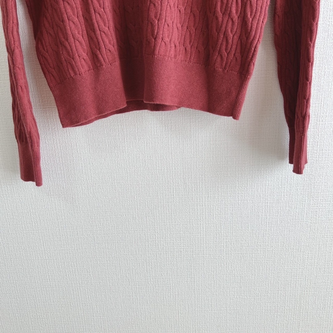 UNIQLO(ユニクロ)のUNIQLO コットンカシミヤケーブルボートネックセーター 赤 Lサイズ レディースのトップス(ニット/セーター)の商品写真