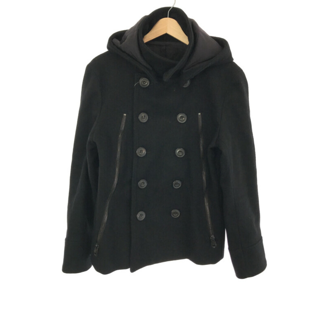 junhashimoto(ジュンハシモト)のjunhashimoto ジュンハシモト 11AW ZIP&HOODED P-COAT フーデットピーコート ブラック 3 メンズのジャケット/アウター(ピーコート)の商品写真