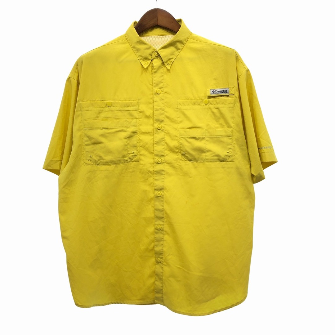 Columbia(コロンビア)のColumbia コロンビア PFG OMNI-SHADE フィッシング 半袖シャツ アウトドア イエロー (メンズ XLサイズ相当) 中古 古着 O9106 メンズのトップス(シャツ)の商品写真