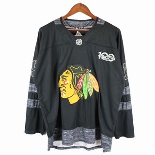 アディダス(adidas)のadidas アディダス NHL シカゴ・ブラックホークス チームロゴワッペン ユニフォーム プロチーム ブラック (メンズ XL) 中古 古着 O9090(その他)