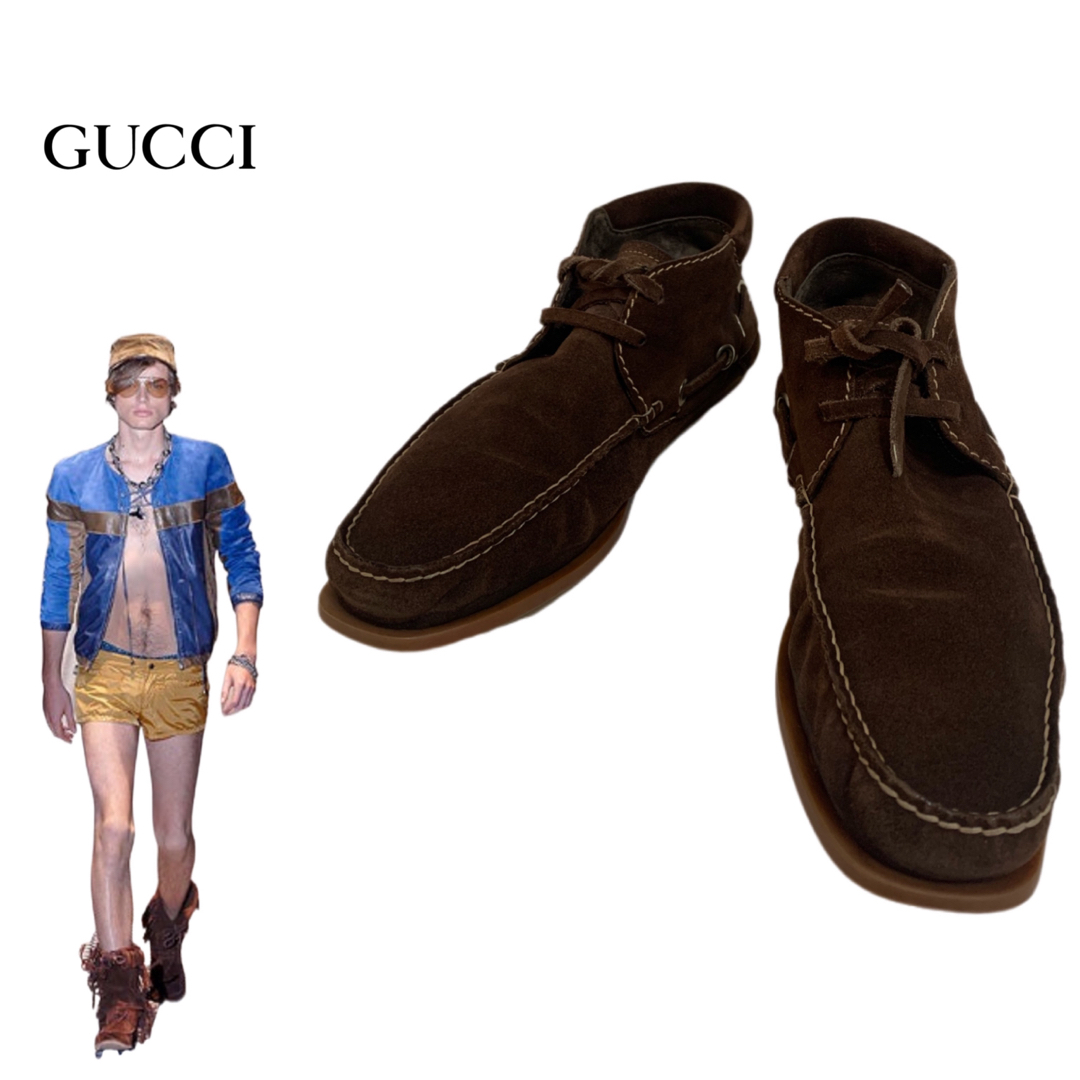 Gucci(グッチ)のGUCCI グッチ ITALY製 モカシンチャッカレザーブーツ ブラウン 43E メンズの靴/シューズ(ブーツ)の商品写真