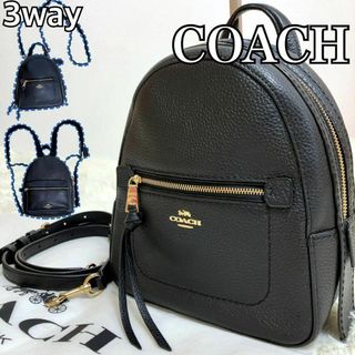 コーチ(COACH)の極美品 コーチ リュック アンディー シボ革 2way レザー チャーム付き 黒(リュック/バックパック)