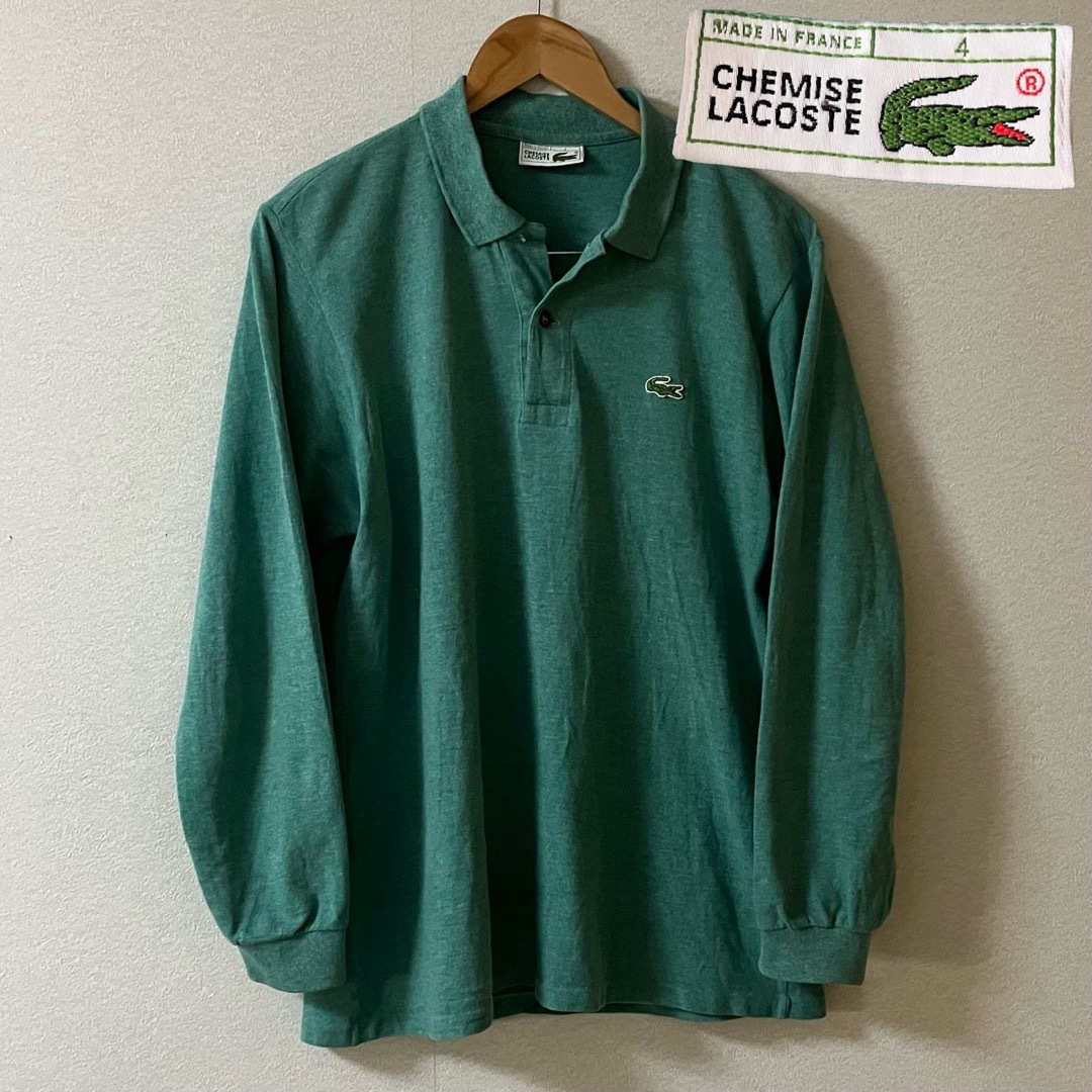 フランス製　chemise Lacoste  80s　長袖　ポロシャツ　グリーン