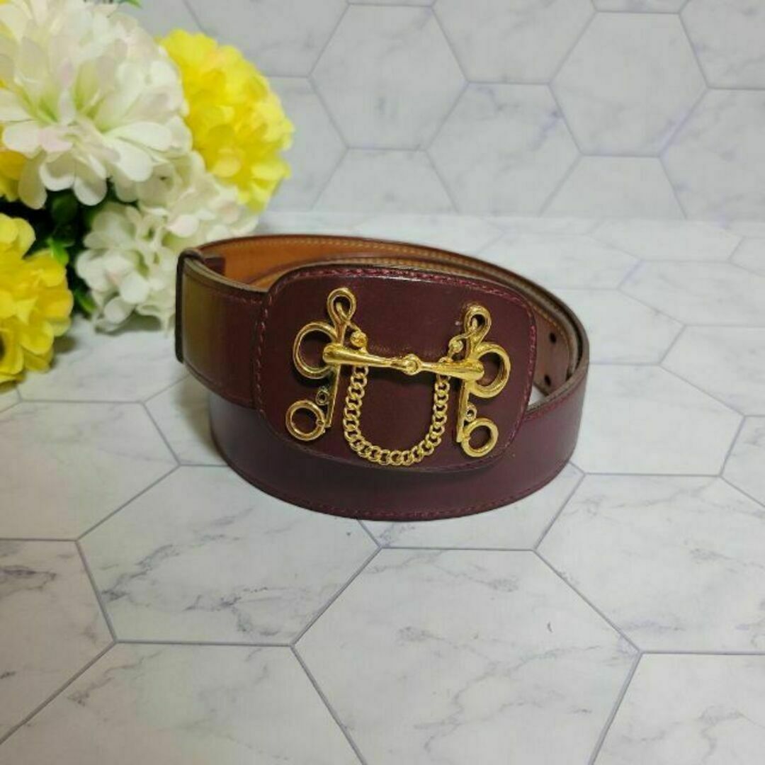 Hermes - HERMES ボルドー ゴールド お洒落 ベルト ワンピース スーツ