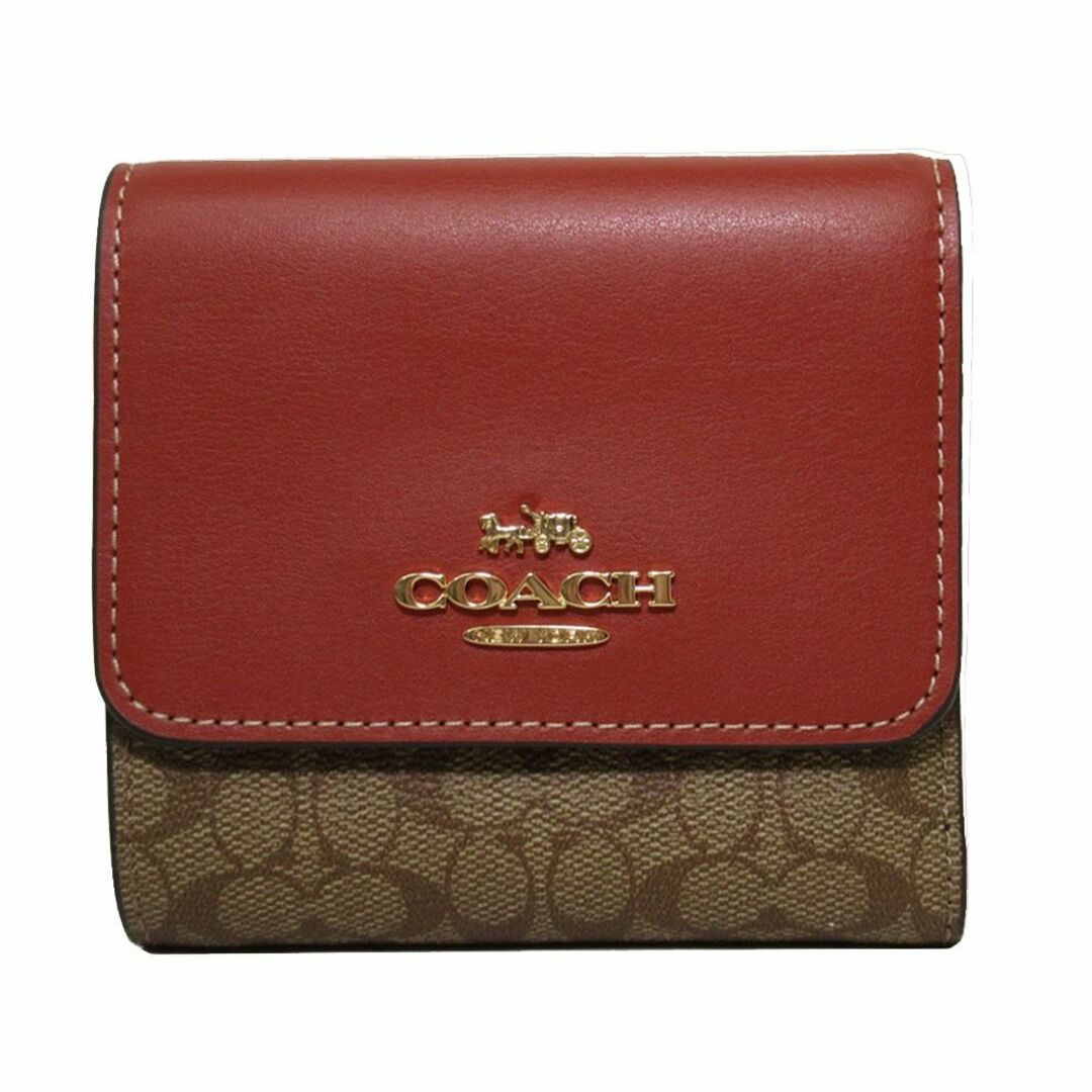 【新品】コーチ 財布 三つ折り財布 COACH マイクロ シグネチャー スモール 折りたたみ財布 ミニ財布 CF369 IMS4L(カーキ×レッドブラウン系) アウトレット レディース