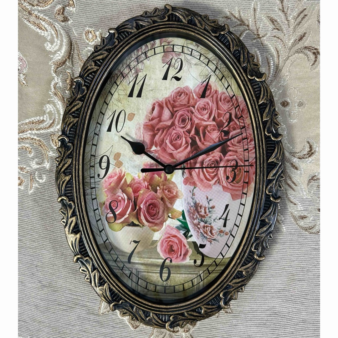 時計　ローズ　バラ　アンティーク　アンティーク調　花　かわいい　壁掛け　掛け時計 インテリア/住まい/日用品のインテリア小物(置物)の商品写真