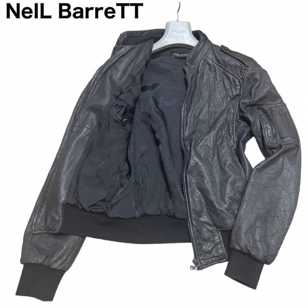 NEIL BARRETT(ニールバレット)のNeIL BarreTT ボンバージャケット　MA-1 シープスキン　ステッチ メンズのジャケット/アウター(レザージャケット)の商品写真