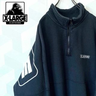 エクストララージ(XLARGE)の【エクストララージ】メンズL肉厚 刺繍 ハーフジップ スウェットパーカー 黒(スウェット)