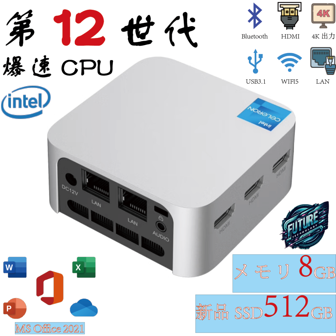 Office付きミニPC-N100-DDR5-8GB/4800MHZSSD512PC/タブレット