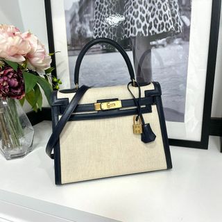 HERMES エルメス ケリー28 クリノラン ボックスカーフ バイカラー