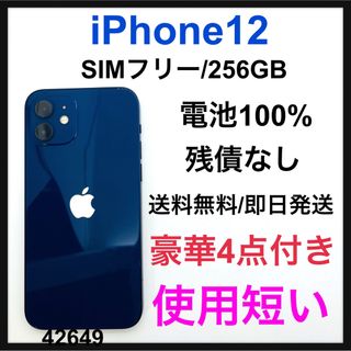 アイフォーン(iPhone)のS 100% 使用短い　iPhone 12 ブルー 256 GB SIMフリー(スマートフォン本体)